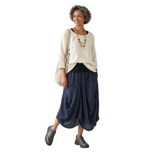 Lagenlook Italy 100% Linen Black Bubble Skirt OS Boho Lantern Skirt Forest Girl